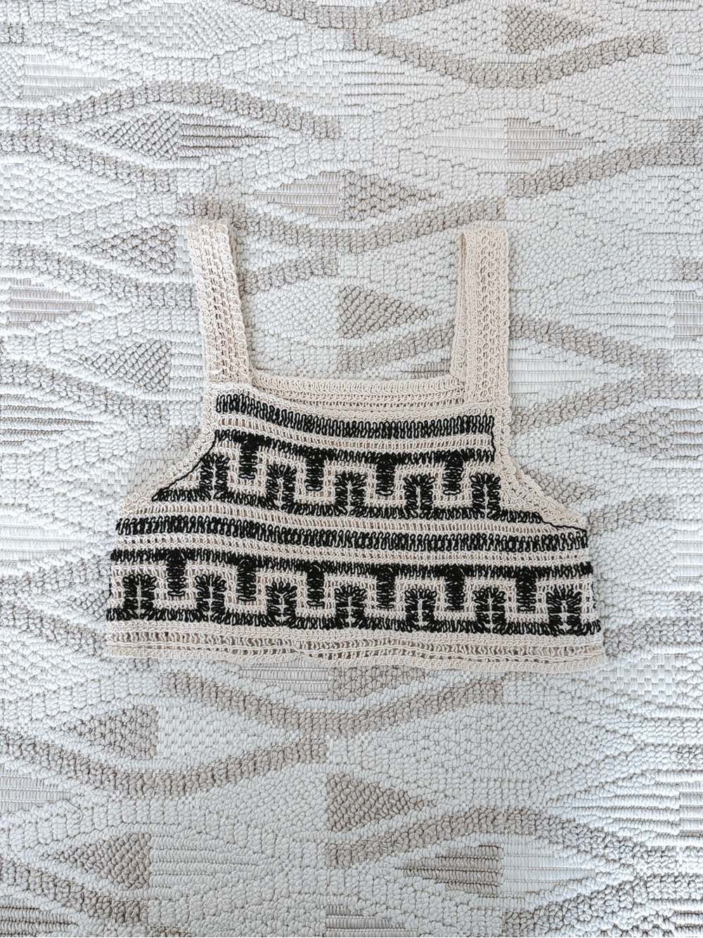 SHEIN Cream and Black Crochet Crop Top Knit Tank